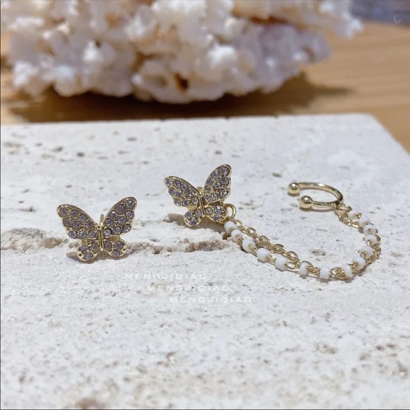 Butterfly Earring Cuff Chain + Stud - Picture 2 of 4